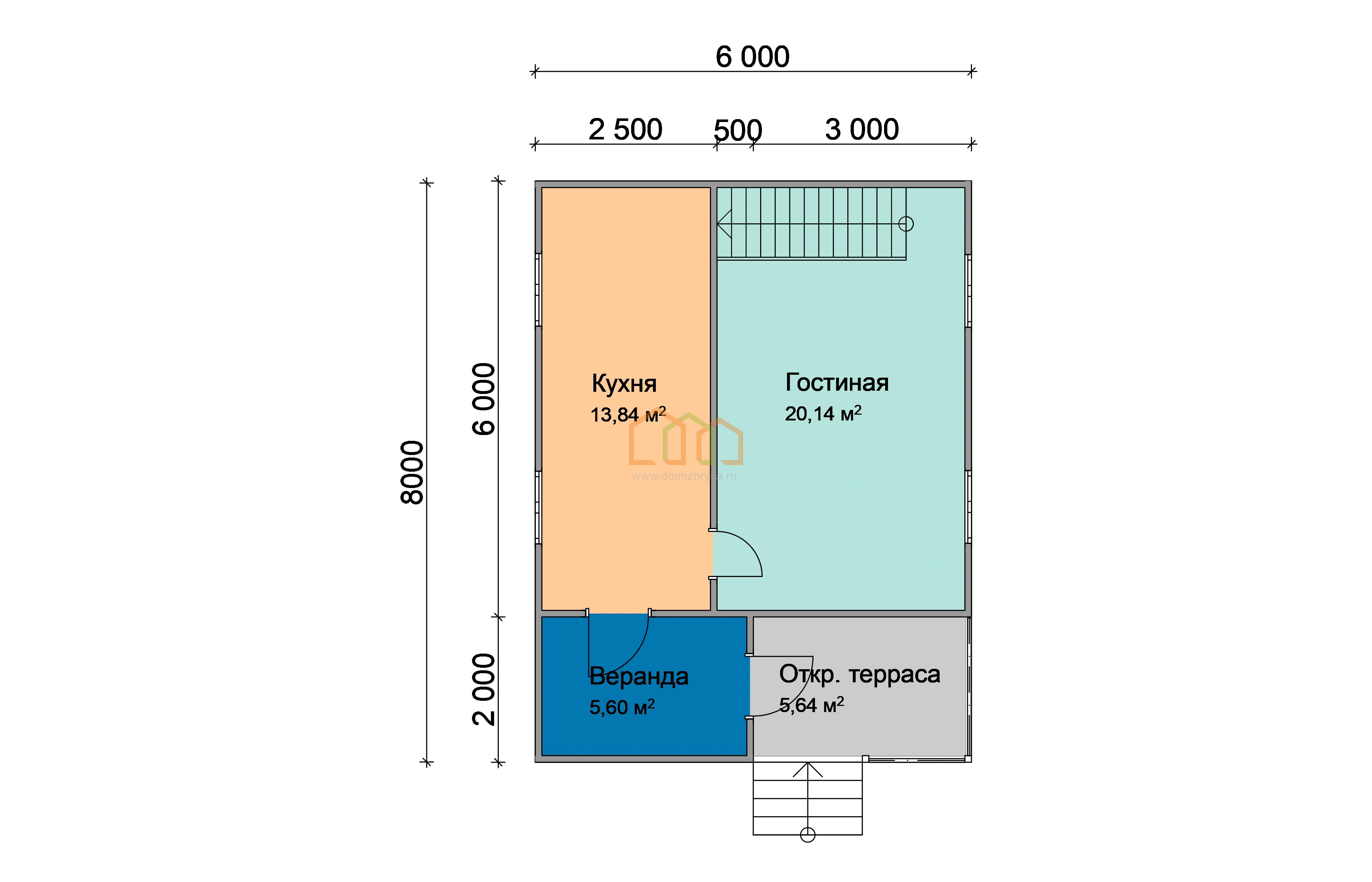 Каркасный дом 6х8 с мансардой - цена 1417000 руб под ключ в Химках.  Площадь: 75 м² с верандой